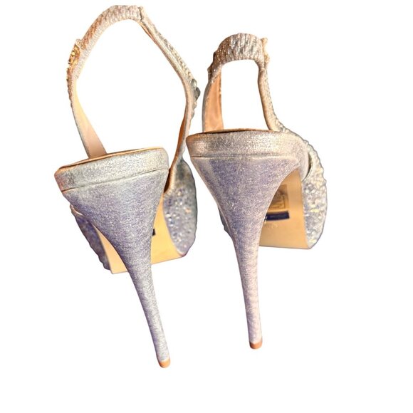 Audrey Brooke Size 11 Rhinestone Stilettos Peep-Toe Slingback Silver - Picture 3 of 11